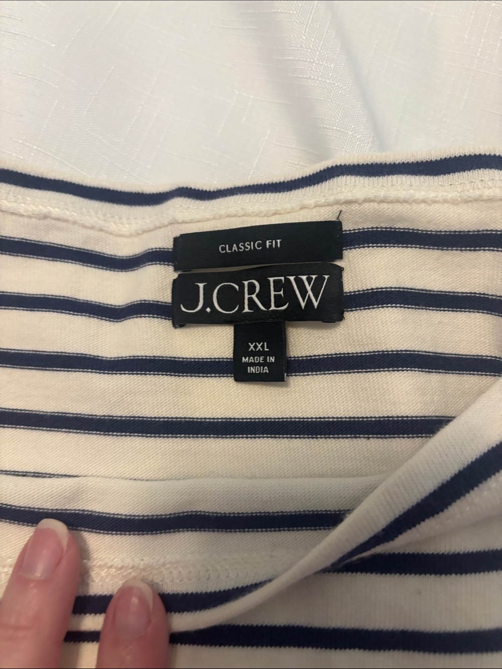 J Crew Boatneck top white & navy stripes SZ XXL embroidered red kiss nautical - Picture 2 of 9
